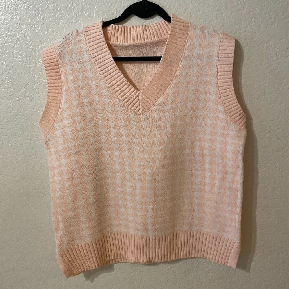 Pink Houndstooth Sweater Vest - Size M/L
